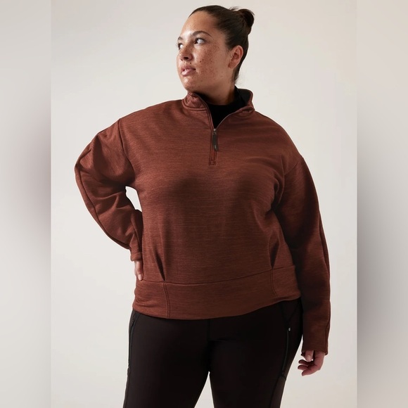 Athleta Altitude Polartec 1/2 Zip Sweatshirt in Mahogany Heather Large - Picture 1 of 12